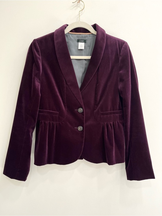J. Crew Jackets & Blazers - J Crew Purple Jewl Tone Crushed Velvet Pelum hem 2 Button Blazer Dark Romance 8